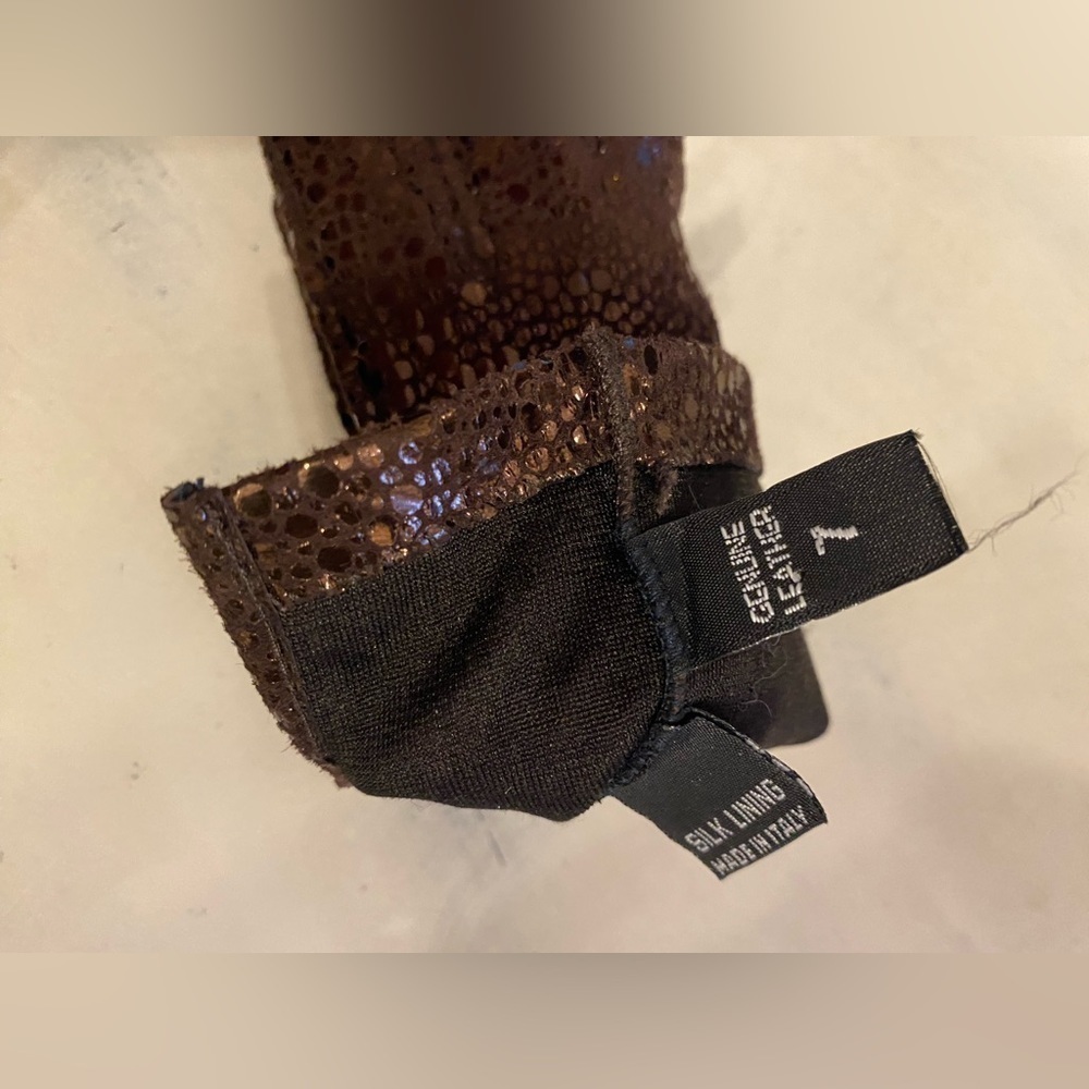 Leather Gloves size 7 NWOT Metallic bronze shiny finish with silk lining - Picture 9 of 11
